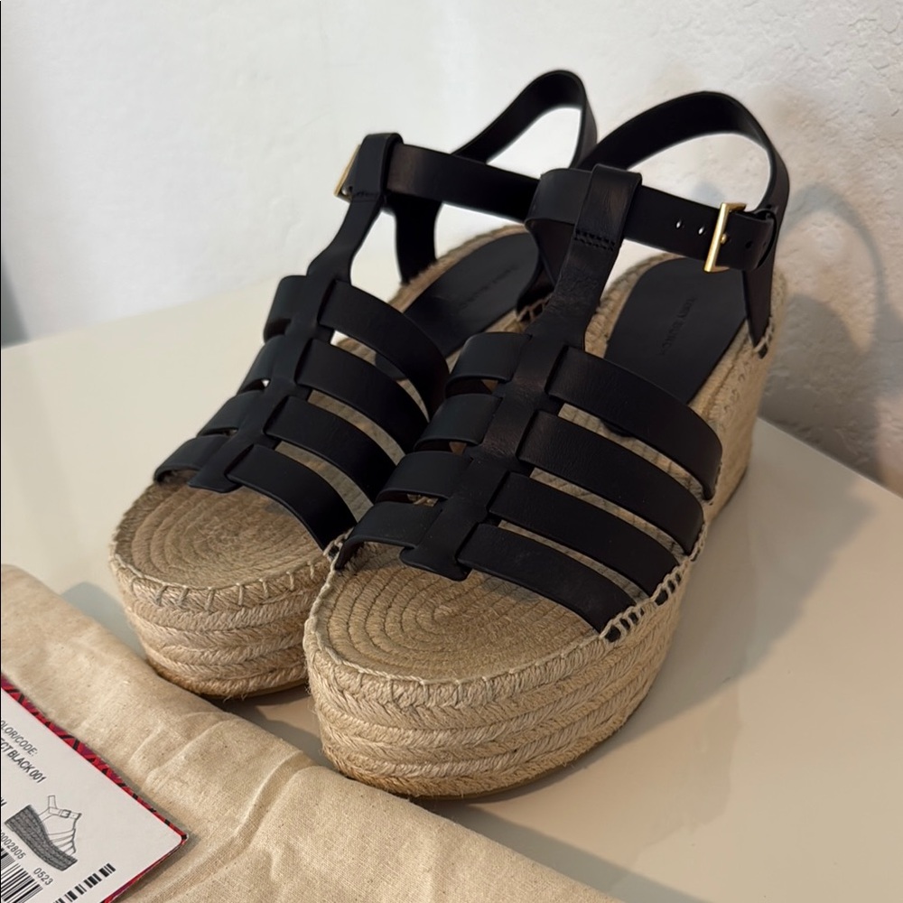 Tory Burch Black Leather Espadrille Wedge Sandals - Picture 3 of 8